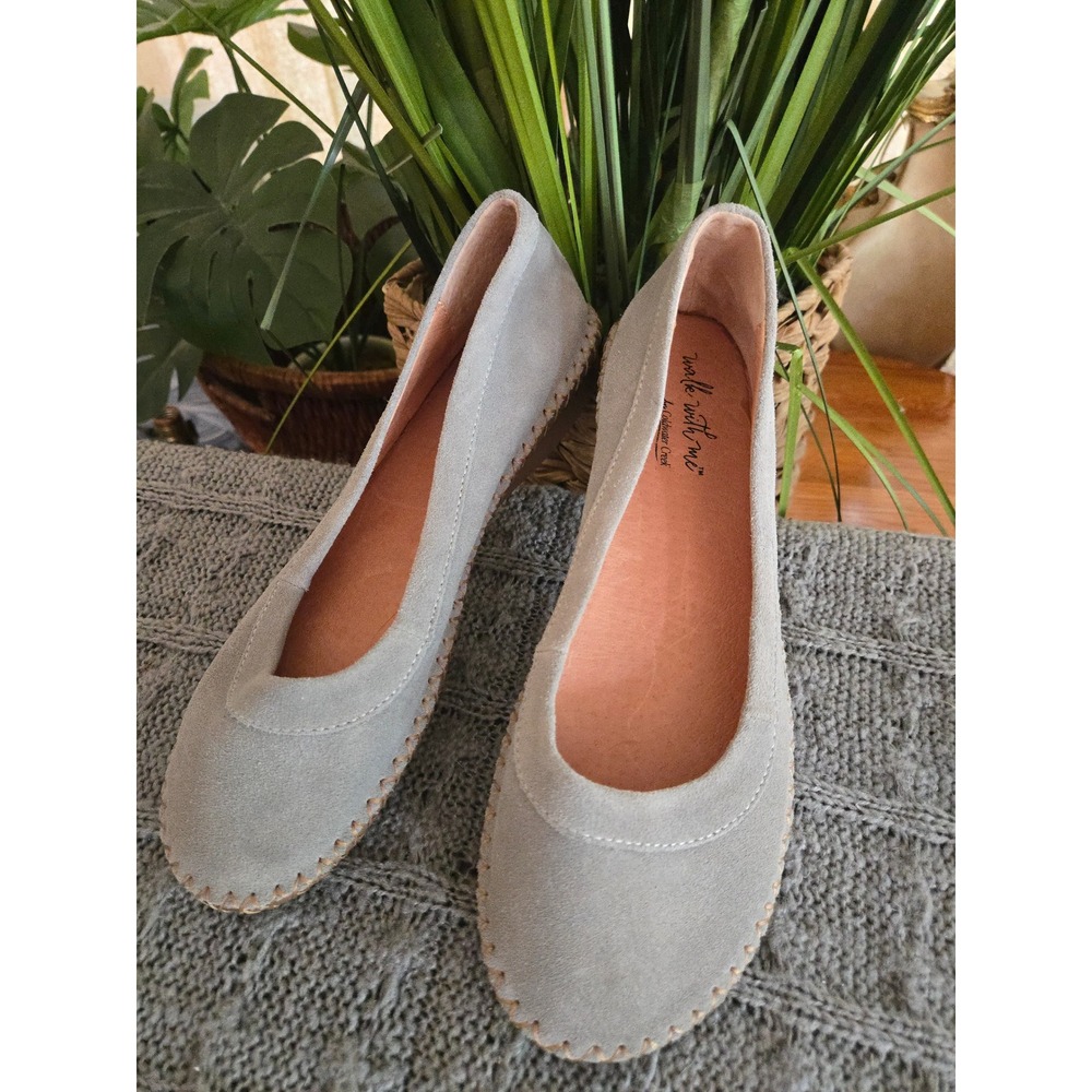 COLDWATER CREEK Walk With Me Grey Suede Whipstitch Ballet Flats Shoes Womens 9M
